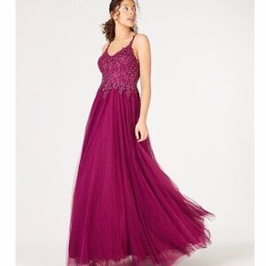 Fuchsia Tulle Maxi Dress Juniors Size 3 Say Yes Prom Gown